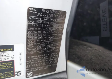 2020 Jaguar I-Pace Hse Ev400 Awd Automatic из США, поврежденный, VIN SADHD2S13L1F85798